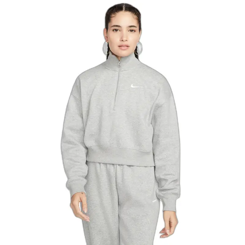 Felpa donna 1/2 zip crop Nike Phoenix Fleece Gris