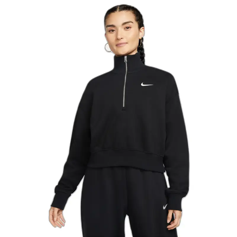 Felpa donna 1/2 zip crop Nike Phoenix Fleece Noir