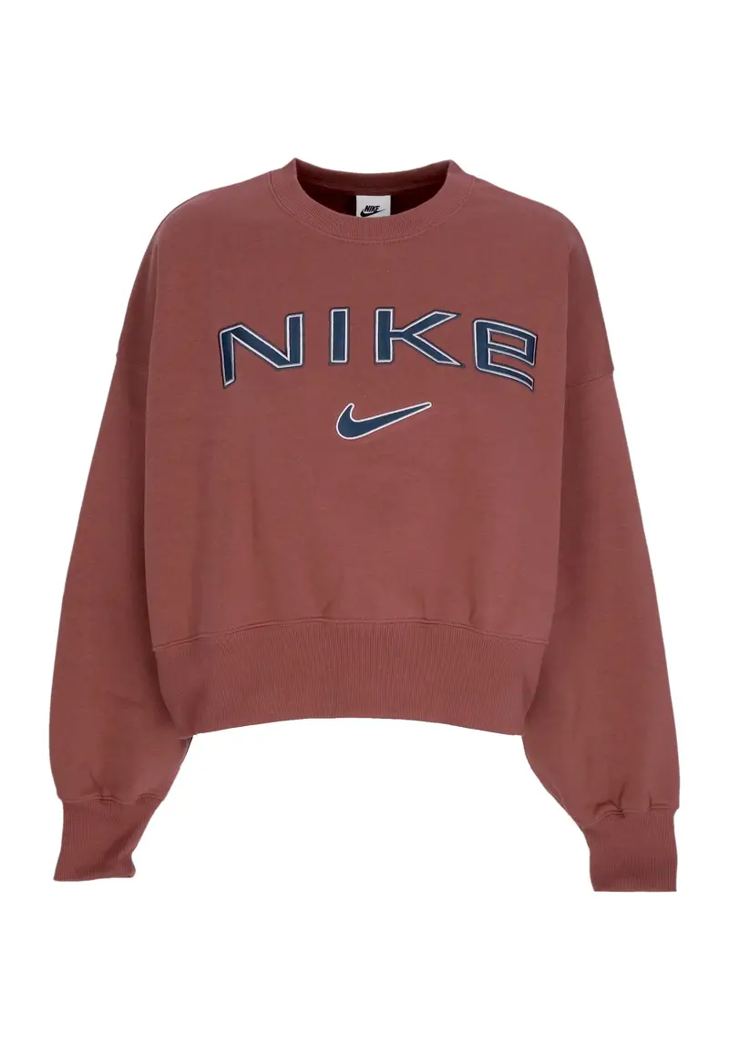 Felpa Girocollo Donna W Sportswear Phoenix Fleece Over-oversized Logo Crewneck Red Sepia/platinum Violet/armory Navy