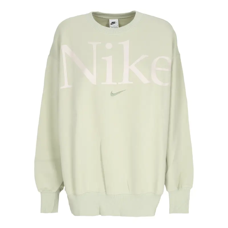 Felpa Girocollo Donna W Sportswear Phoenix Fleece Oversized Logo Crewneck Olive Aura/lt Orewood Brn/oil Green