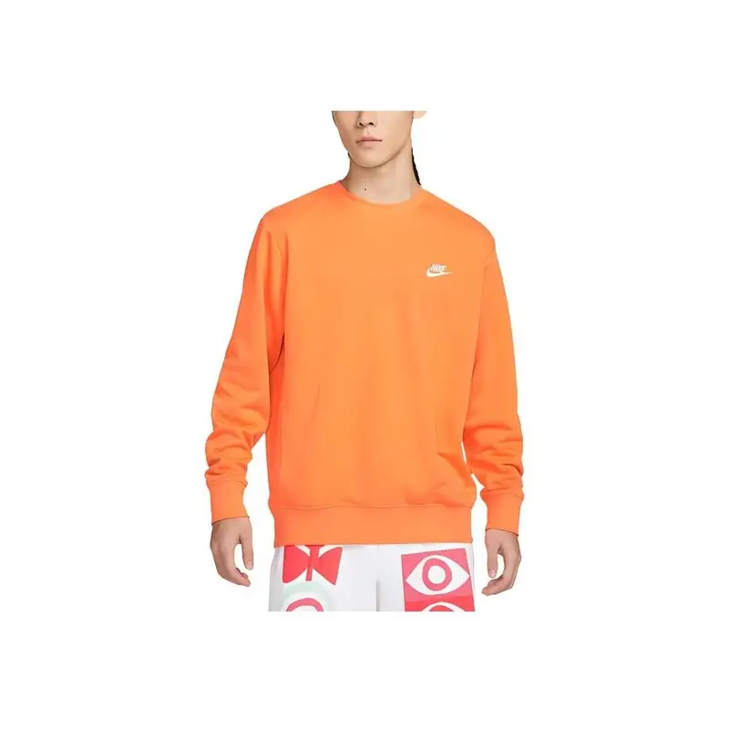 Nike Felpa Girocollo Uomo Arancione con Logo Ricamato miniatura 4