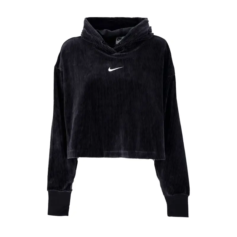 Felpa Leggera Cappuccio Corta Donna Sportswear Velour Mod Cropped Hoodie Black/sail