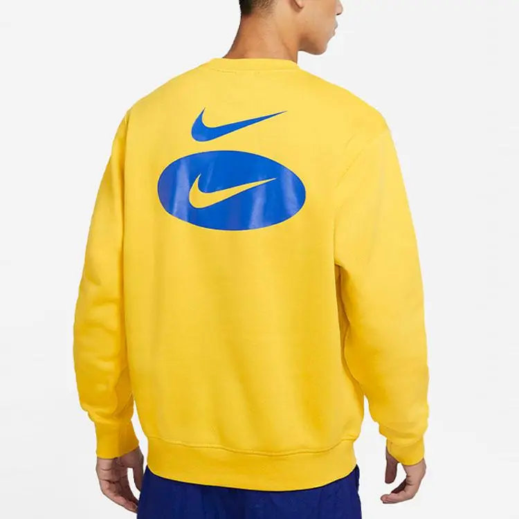 Felpa Nike NSW BB Crew Logo Casual Sportiva in Pile Pullover da Uomo Giallo-Zolfo DM5461-709 XL miniatura 2