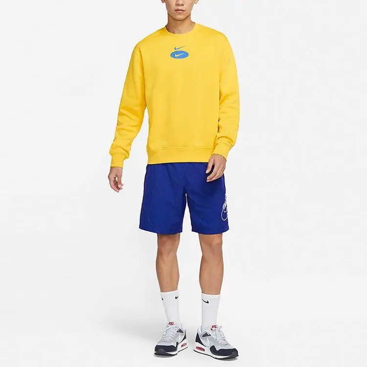 Felpa Nike NSW BB Crew Logo Casual Sportiva in Pile Pullover da Uomo Giallo-Zolfo DM5461-709 XL miniatura 4