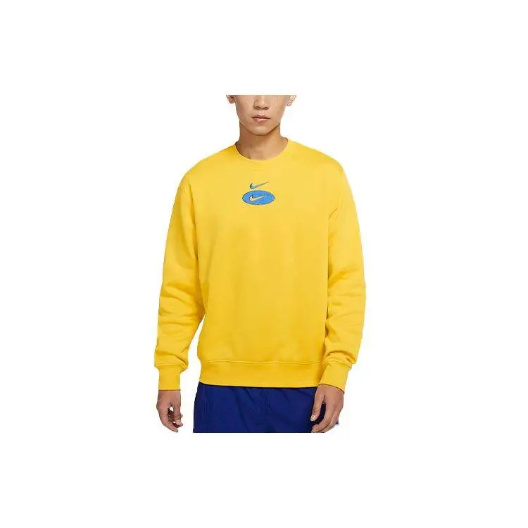 Felpa Nike NSW BB Crew Logo Casual Sportiva in Pile Pullover da Uomo Giallo-Zolfo DM5461-709 XL miniatura 5