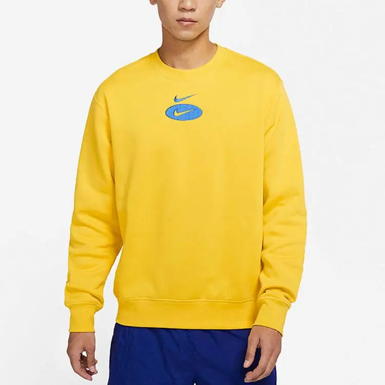 Felpa Nike NSW BB Crew Logo Casual Sportiva in Pile Pullover da Uomo Giallo-Zolfo DM5461-709 XXL miniatura 3