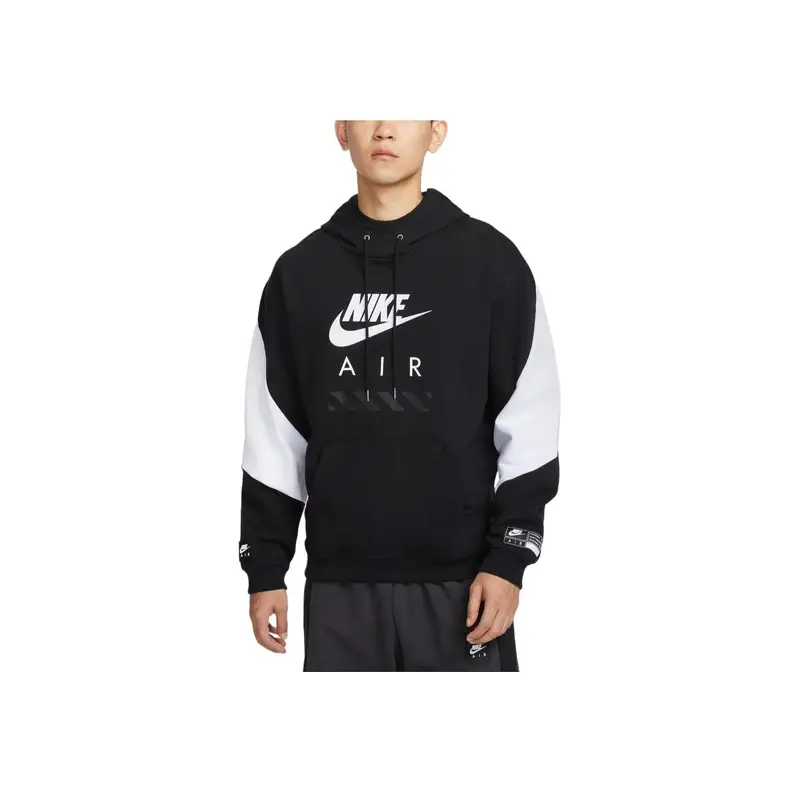 Felpa Pullover con Cappuccio Color Block Nike Stile College Maniche Lunghe Felpa Uomo Nera HJ0274-010