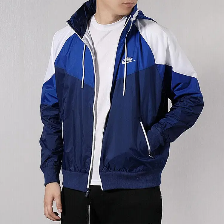 Giacca a vento casual con cappuccio da uomo capispalla blu AR2210-492 XXL miniatura 3