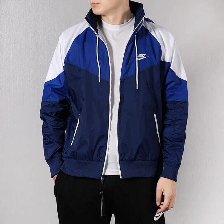 Giacca a vento casual con cappuccio da uomo capispalla blu AR2210-492 XXL miniatura 5