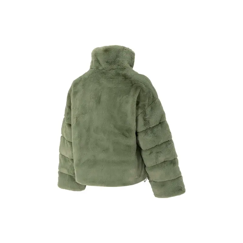 Giacca Casual da Donna con Stampa Logo Nike, Collo Alto, Effetto Visone Sintetico, Verde FN0461-386 S miniatura 2