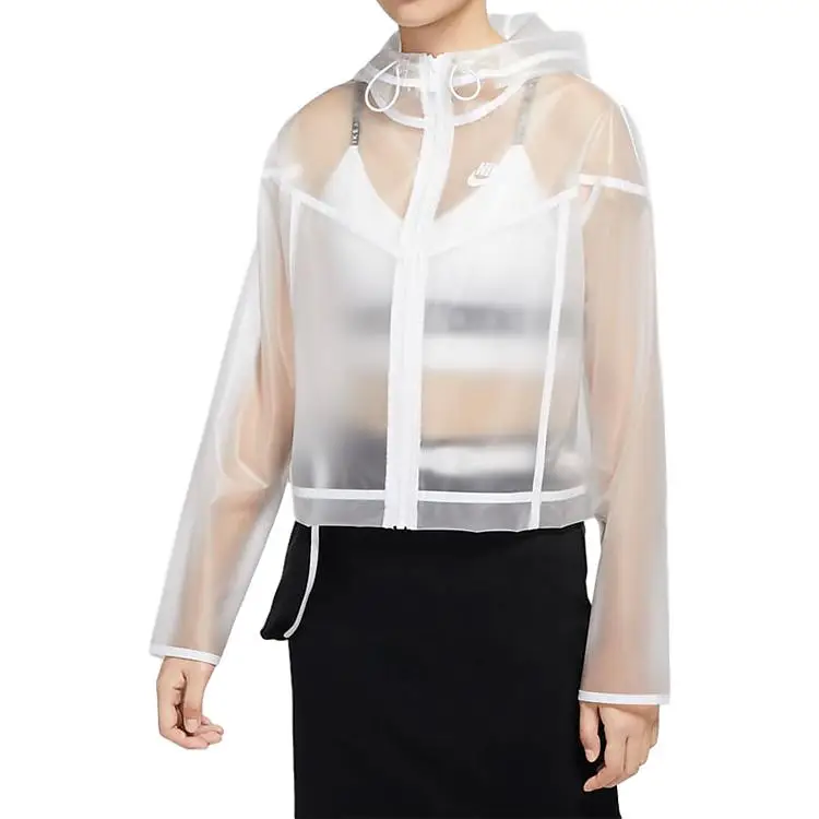 Giacca con Cappuccio e Zip a Maniche Lunghe Solida Semitrasparente Nike Sportswear Windrunner Unisex Capispalla Bianco CU6579-975 L miniatura 2