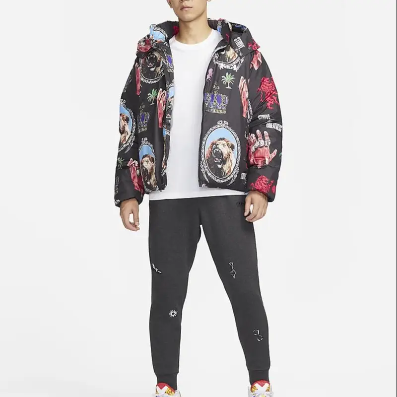 Nike Felpa con cappuccio e zip da uomo nero e stampa miniatura 3