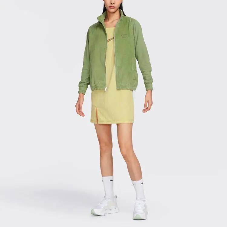 Giacca da donna Nike in velluto a coste con logo a tinta unita, zip intera, collo alto, verde DQ6929-334 S miniatura 5