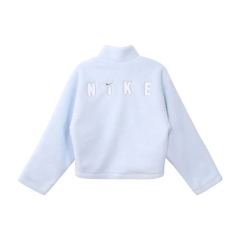 Nike Giacca da Donna Monocolore con Collo Alto e Zip in Pile Blu miniatura 2