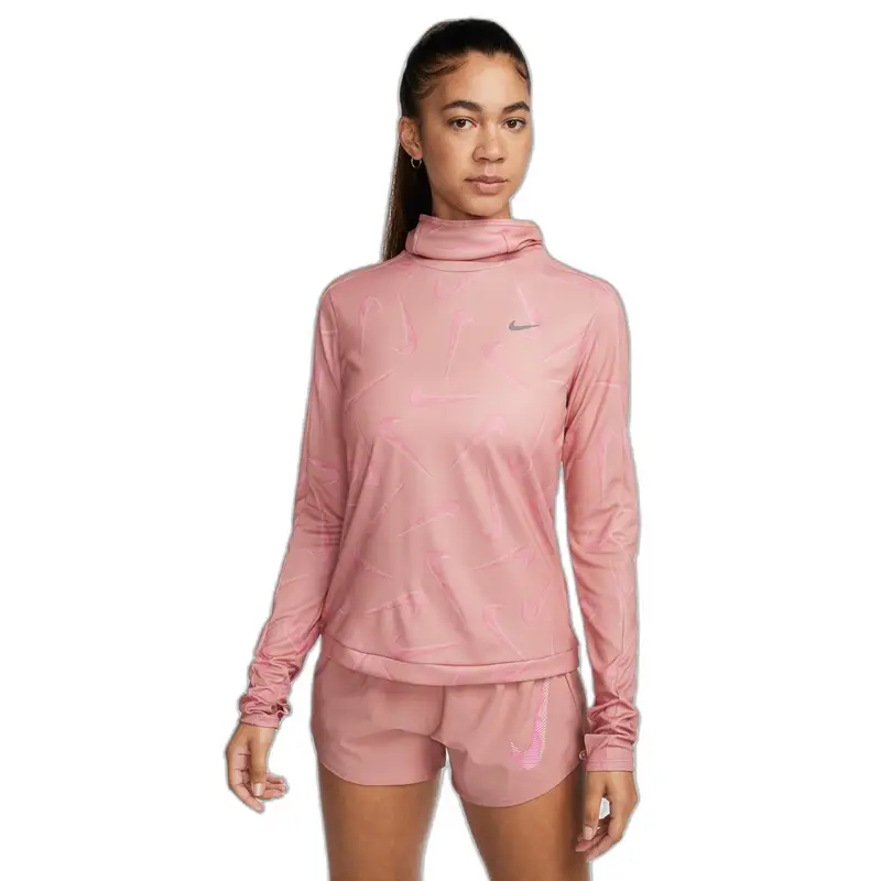Giacca da tuta dri-fit con cappuccio da donna Nike Swoosh Print Pacer Rouge
