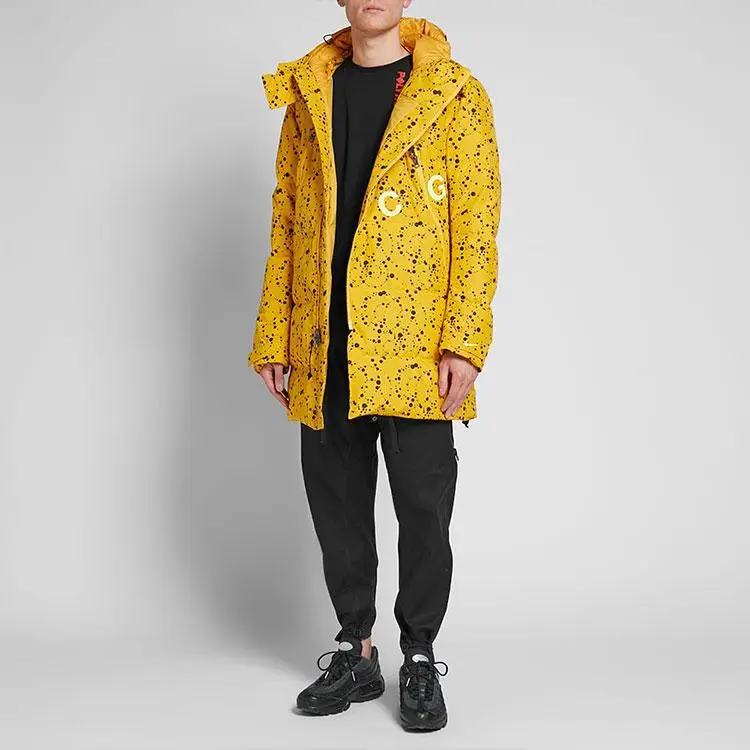 Giacca da Uomo Media Lunghezza con Cappuccio e Imbottitura in Piumino Resistente agli Strappi con Stampa a Pois Nike Giallo AQ3517-752 S miniatura 3