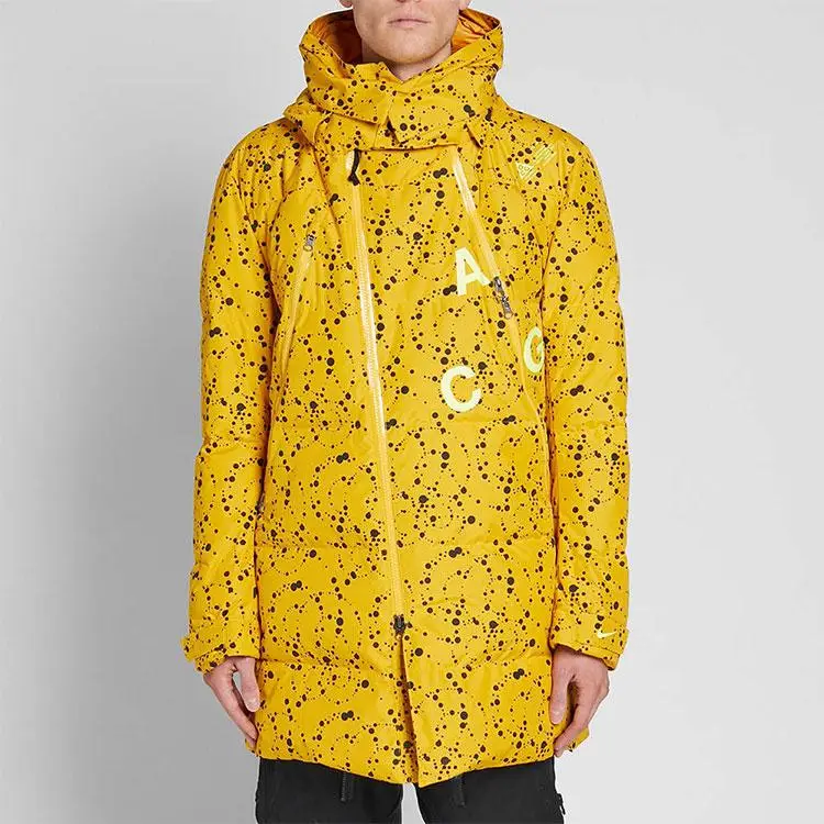 Giacca da Uomo Media Lunghezza con Cappuccio e Imbottitura in Piumino Resistente agli Strappi con Stampa a Pois Nike Giallo AQ3517-752 S miniatura 4