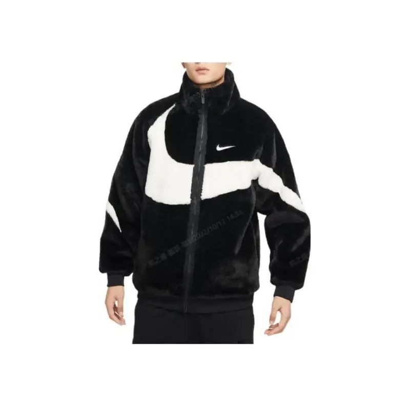 Giacca da Uomo Nike con Collo Alto e Zip in Finta Pelliccia Visone Velluto Nero FB7664-010 M miniatura 2