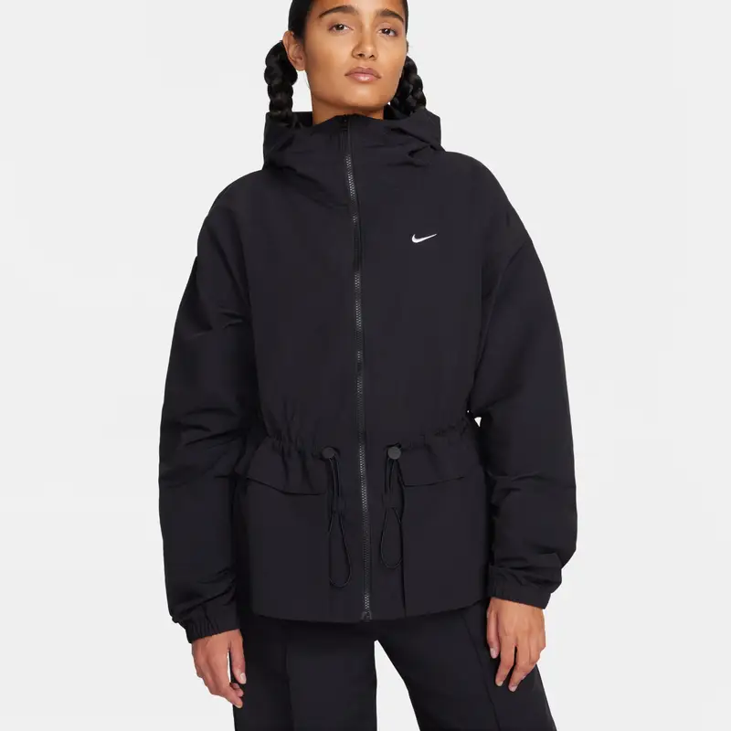 Giacca impermeabile con cappuccio oversize da donna Nike Essential Noir