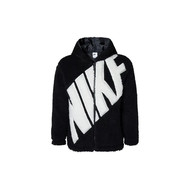 Giacca in Pile Casual con Cappuccio e Zip con Lettera Nike da Donna Nera FB8696-010 M