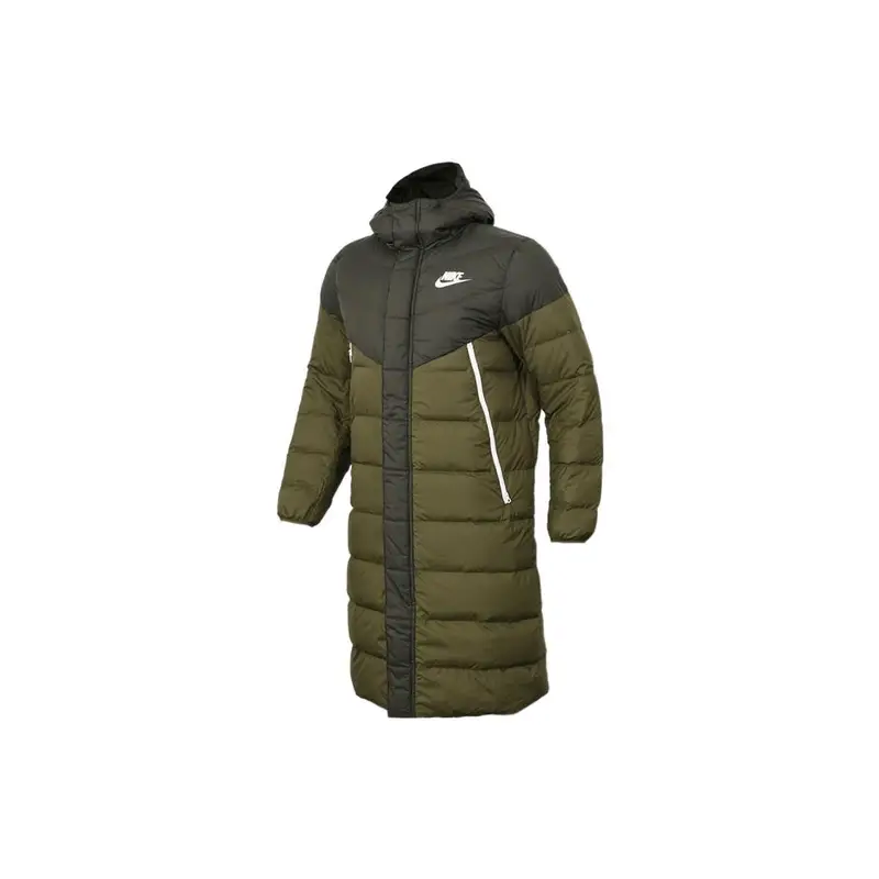 Giacca Lunga Imbottita in Piumino con Stampa Logo Nike e Collo Alto Uomo Capispalla Verde AA8854-355 XXL