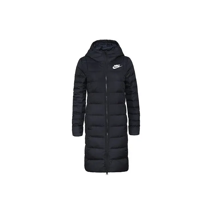 Giacca Piumino Calda Media Lunghezza con Cappuccio Stampa Logo Nike Donna Capispalla Nero AJ7428-010 S