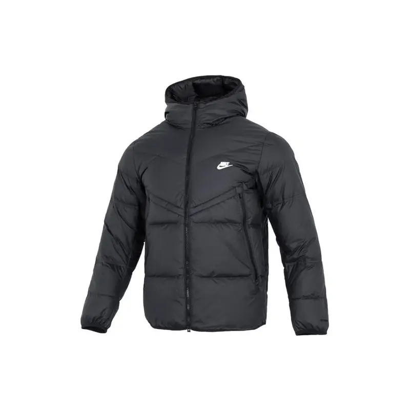 Giacca Piumino con Cappuccio Dettaglio Tasca con Zip Stampa Logo a Contrasto Uomo Capispalla Nero DV1132-010 XXXXL