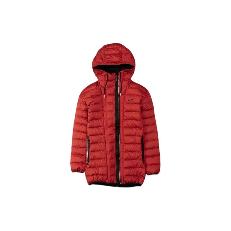 Nike Giacca Piumino Donna Lunga con Cappuccio e Zip Casual Rosso