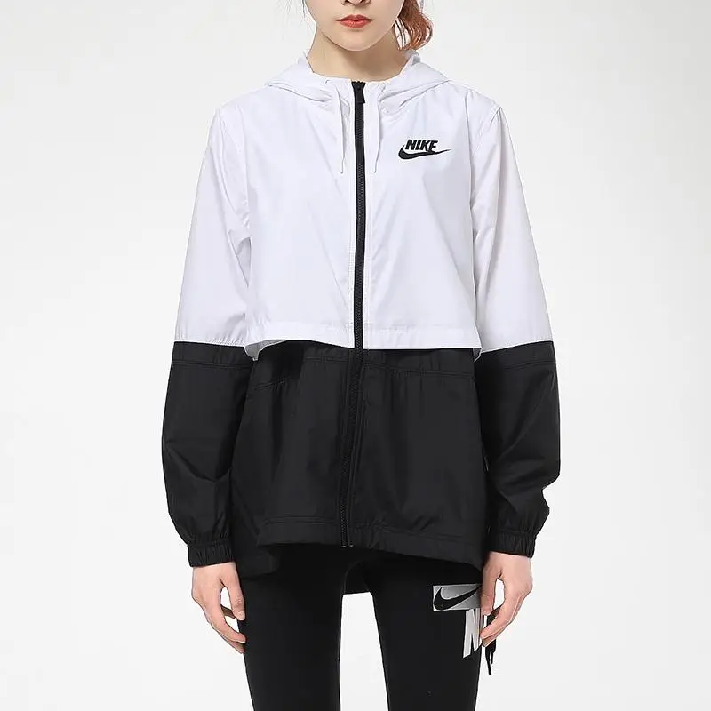 Giacca Sportiva Colorblock Tessuta con Cappuccio Donna Capispalla Nero Bianco AJ2983-102 XS miniatura 4