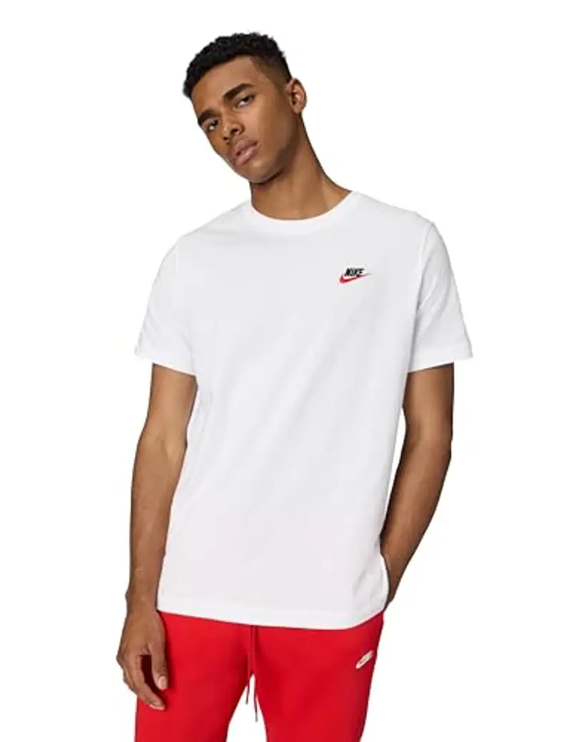 Nike M Nsw Club Tee Maglietta, White Black University Red, M Uomo