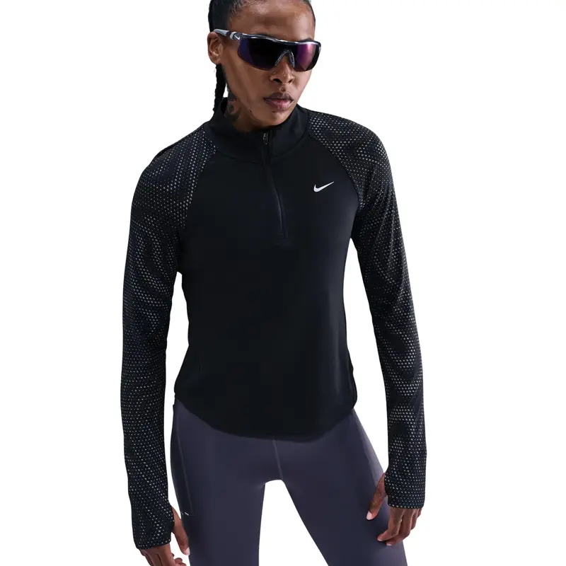 Maglia a maniche lunghe con zip a 1/4 da donna Nike Tempo Flash Noir