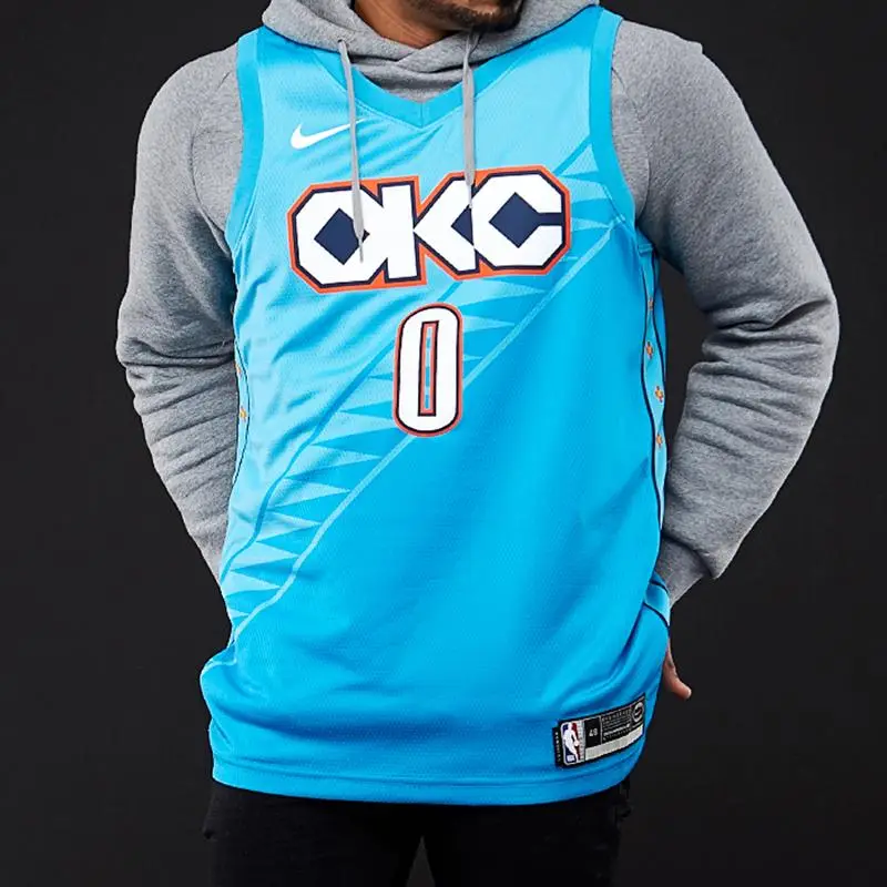 Maglia Nike NBA 18-19 Russell Westbrook City Edition Thunder N 0 Maglie da uomo Blu AJ4632-445 XXL miniatura 3