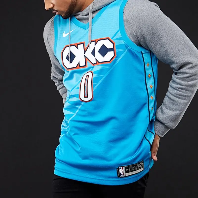 Maglia Nike NBA 18-19 Russell Westbrook City Edition Thunder N 0 Maglie da uomo Blu AJ4632-445 XXL miniatura 5