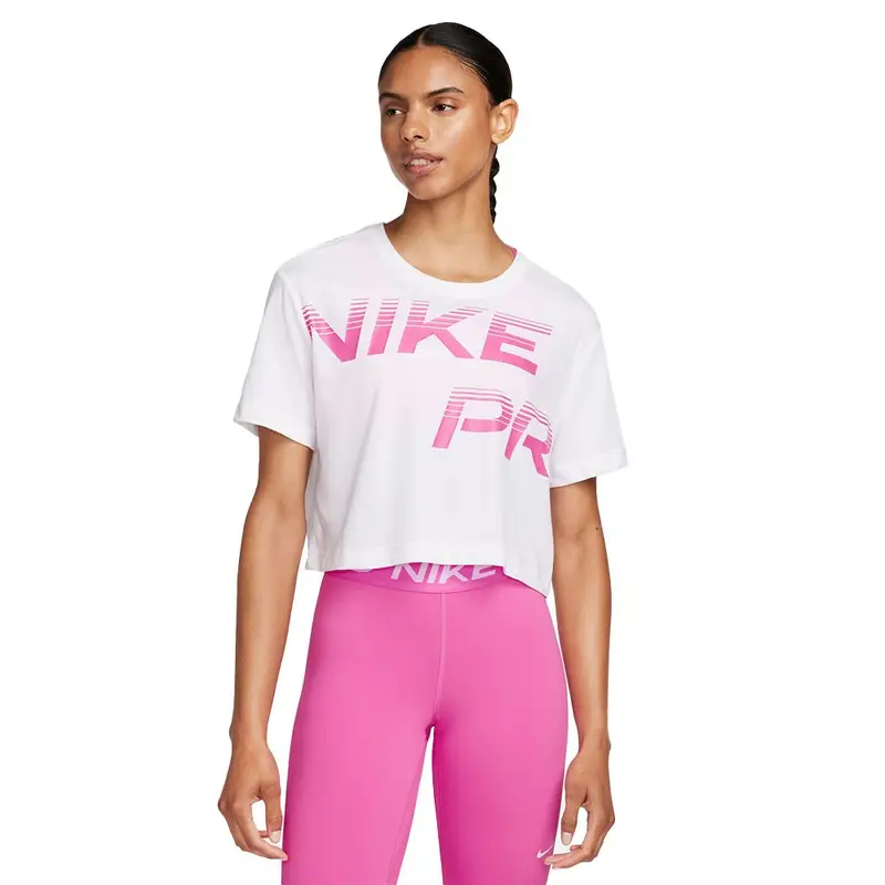 Maglietta Palestra Nike Pro Train Crop Bianco Donna L