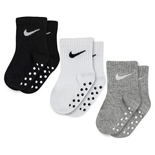 Nike Mid Cut Quarter Gripper Socks, Black/White/Grey, 6