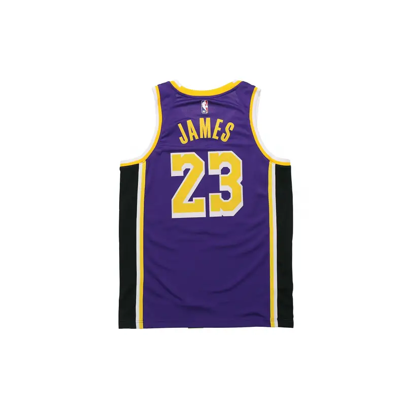 NBA Lakers LeBron James 23 Fan Edition Pullover Girocollo Jersey Uomo Abbigliamento Sportivo Viola AA7097-514 L miniatura 3