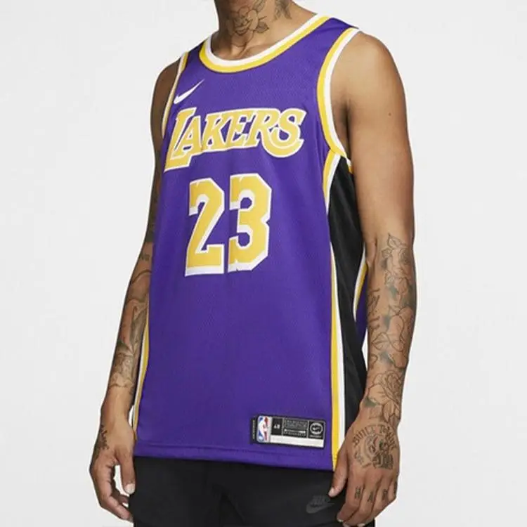 NBA Lakers LeBron James 23 Fan Edition Pullover Girocollo Jersey Uomo Abbigliamento Sportivo Viola AA7097-514 XXL miniatura 2