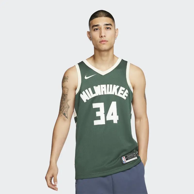 NBA Milwaukee Bucks Giannis Antetokounmpo #34 Maglia da Basket Edizione Fan Uomo Maglia Verde Abete 864489-323 S miniatura 3