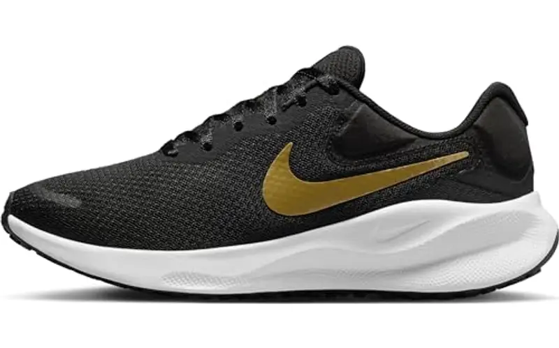 NIKE Revolution 7, Sneaker Donna, Black Metallic Gold White Dk Smoke Grey, 38 EU