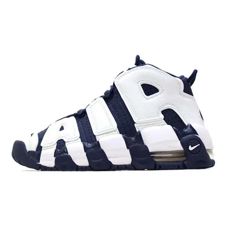 Scarpe da basket da bambino Nike Air More Uptempo Olympic antiscivolo ammortizzanti mid-top Scarpe da basket da bambino Nero Bianco 415082-104(2016) 37 5