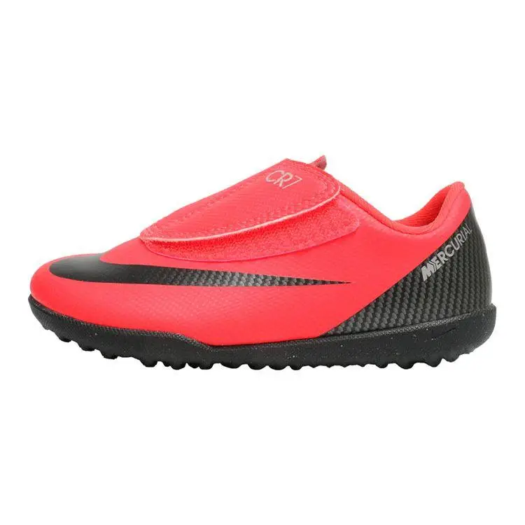 Scarpe da Calcio Nike Mercurial Vapor 12 Club CR7 TF per Erba Sintetica Antiscivolo a Collo Basso Scarpe da Calcio per Bambini Rosso Nero AJ3108-600 25