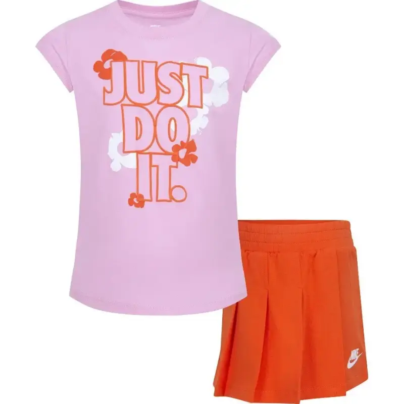 Set di magliette e gonne da bambina Nike Floral Orange