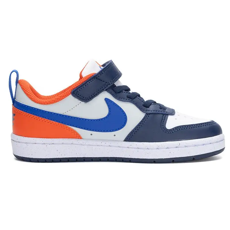 Sneaker Nike Court Borough Low Recraft PS Blu Mezzanotte Arancione Squadra Bambini Bianco Argento Chiaro Iper-Reale DV5457-401 31 miniatura 2