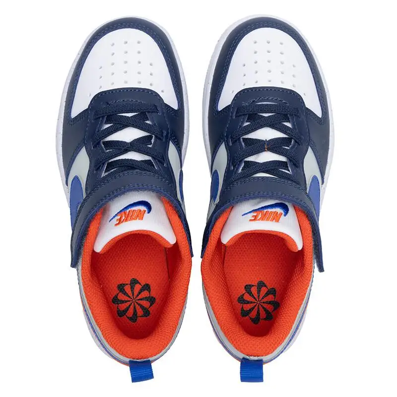 Sneaker Nike Court Borough Low Recraft PS Blu Mezzanotte Arancione Squadra Bambini Bianco Argento Chiaro Iper-Reale DV5457-401 31 miniatura 3