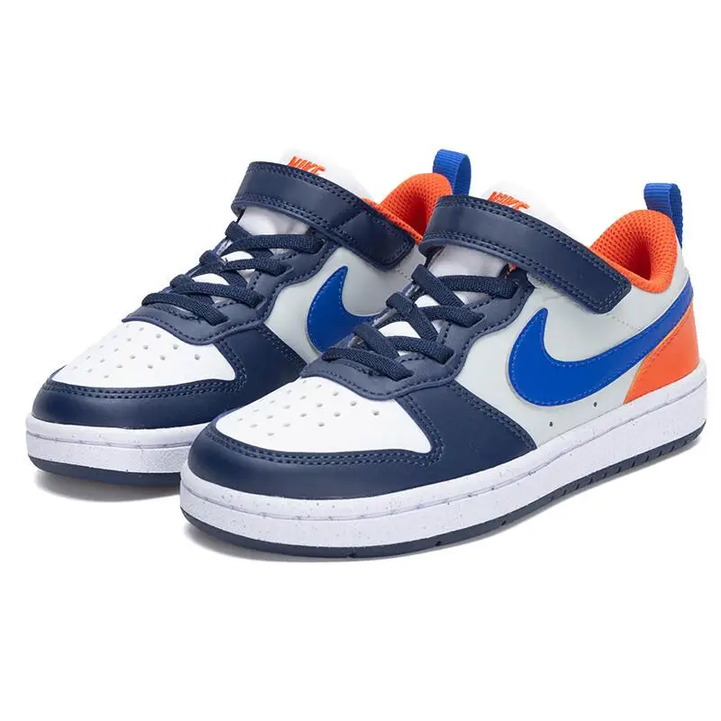Sneaker Nike Court Borough Low Recraft PS Blu Mezzanotte Arancione Squadra Bambini Bianco Argento Chiaro Iper-Reale DV5457-401 31 miniatura 5