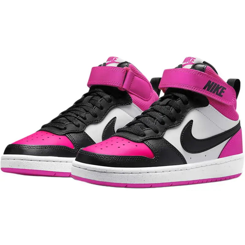 Nike Sneakers Court Borough Mid 2 GS Rosa Acceso Bambino Bianco e Nero miniatura 3
