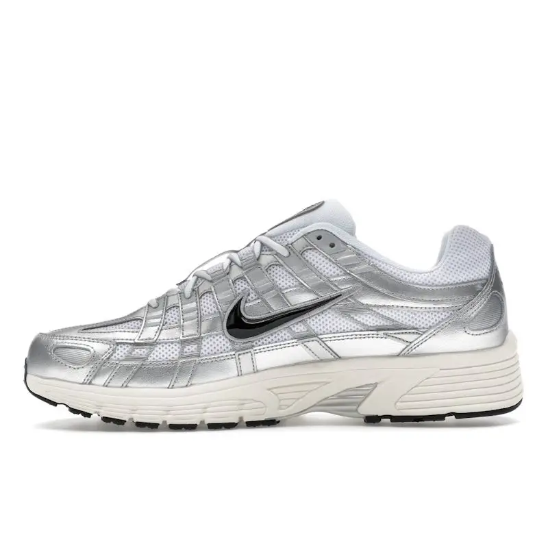 Sneakers Unisex Nike P-6000 Metallic Flat Silver Bianco Argento Metallizzato Nero CD6404-105 36 5 miniatura 5