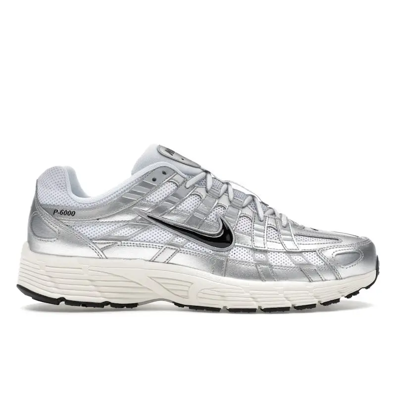 Sneakers Unisex Nike P-6000 Metallic Flat Silver Bianco Argento Metallizzato Nero CD6404-105 42 5