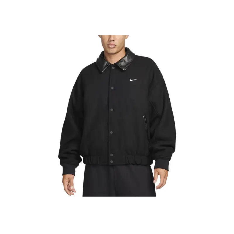 Solo Lana Colletto Varsity Giacca Comoda alla Moda Manica Lunga Giacca Uomo giacche Nero Bianco FZ1168-010 XL miniatura 2