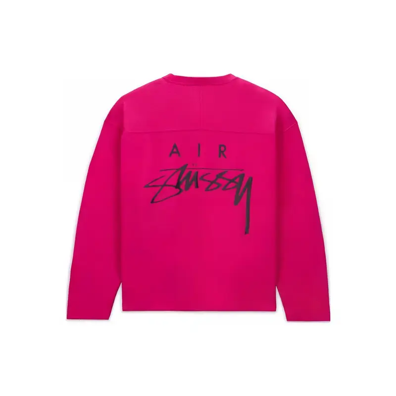 Stussy x Nike Maglietta a Maniche Lunghe Girocollo Stampa Logo Mesh Retro Americano FW23 Spalla Cadente Top Unisex Rosa FJ9165-615 M